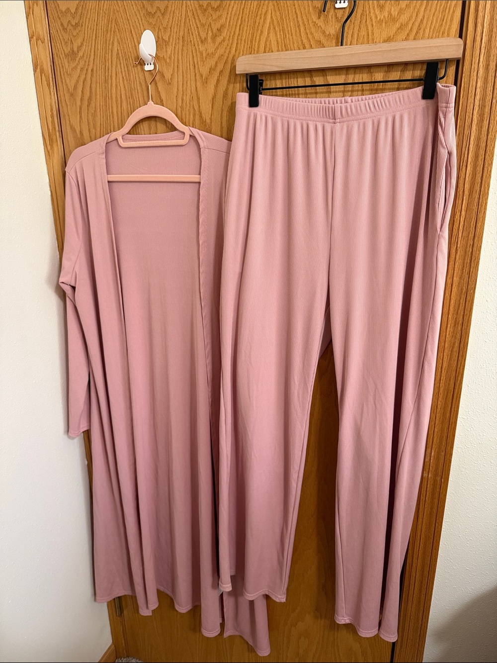 2pc Lounge Set in Dusty Rose Lounge Robe/Duster and Pant Set